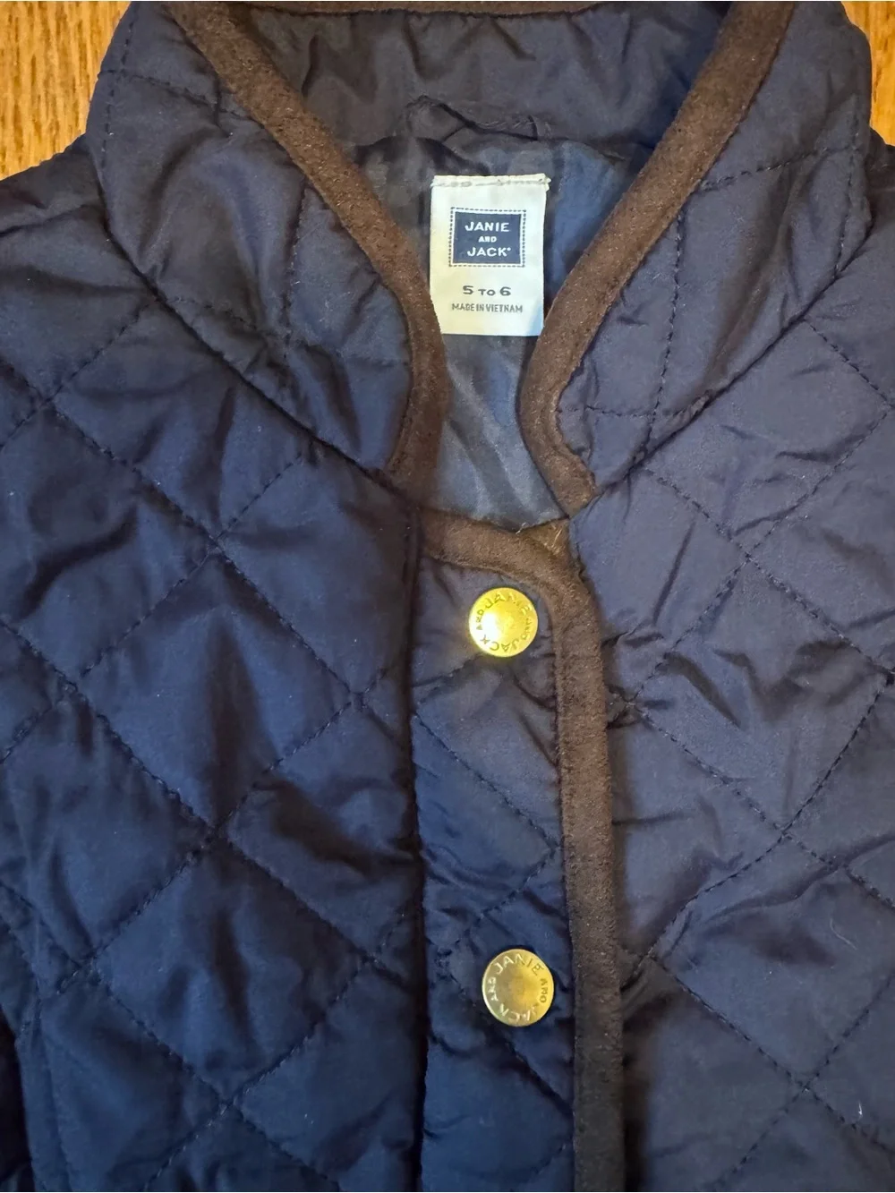 Janie and Jack Navy Quilted Peplum Vest with Brown Trim